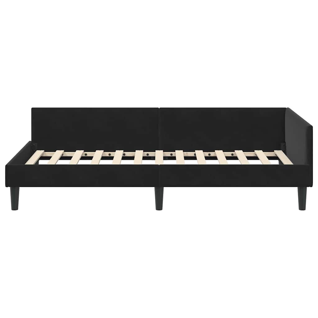 Corner Bed Frame with Headboard Black 90 cm x 190 cm Fabric