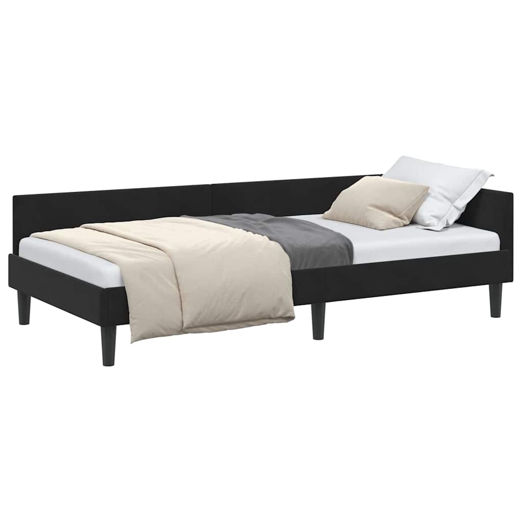 Corner Bed Frame with Headboard Black 90 cm x 190 cm Fabric