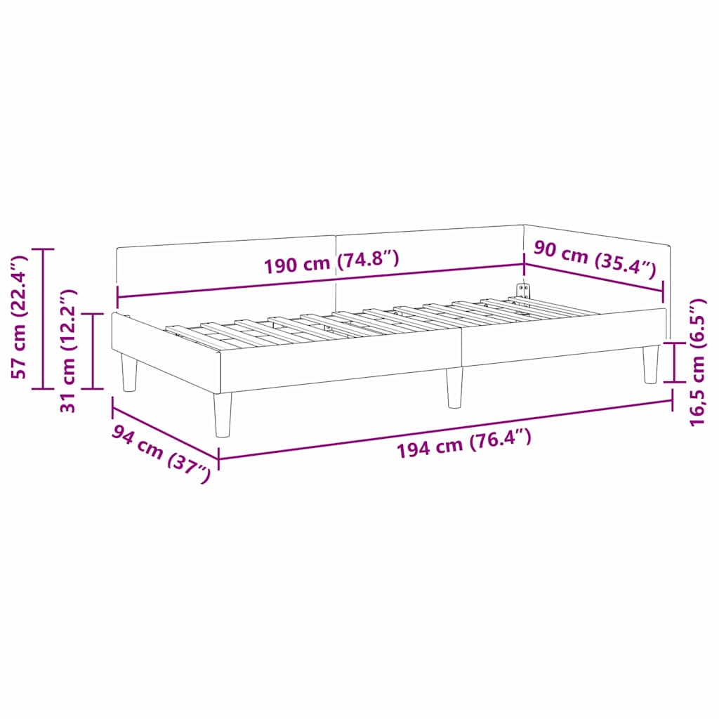 Corner Bed Frame with Headboard Black 90 cm x 190 cm Fabric