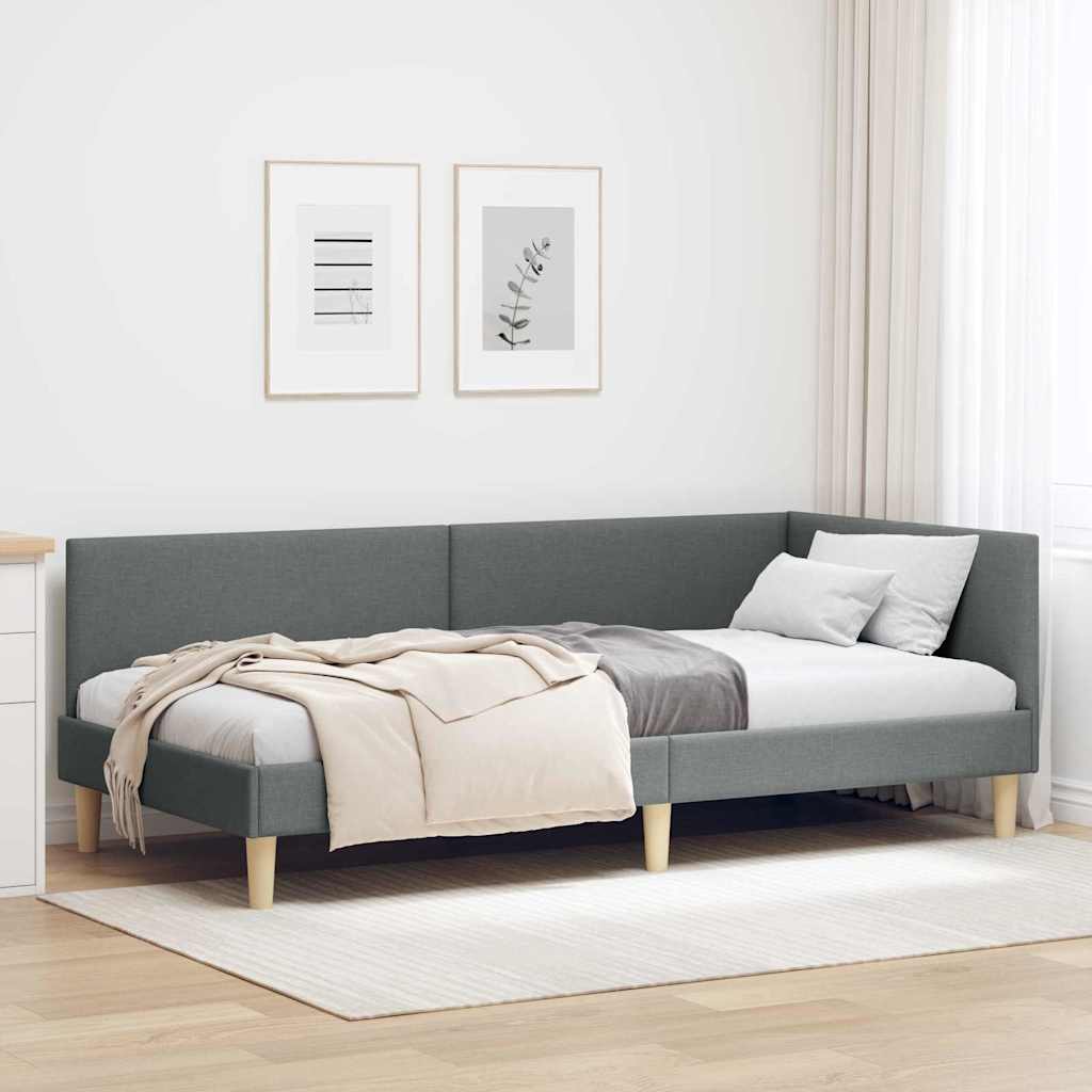 Corner Bed Frame with Headboard Dark Grey 90 cm x 190 cm Fabric