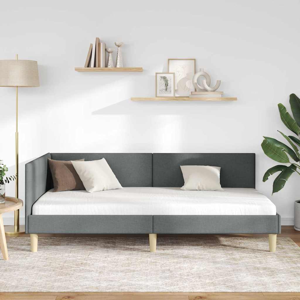 Corner Bed Frame with Headboard Dark Grey 90 cm x 190 cm Fabric