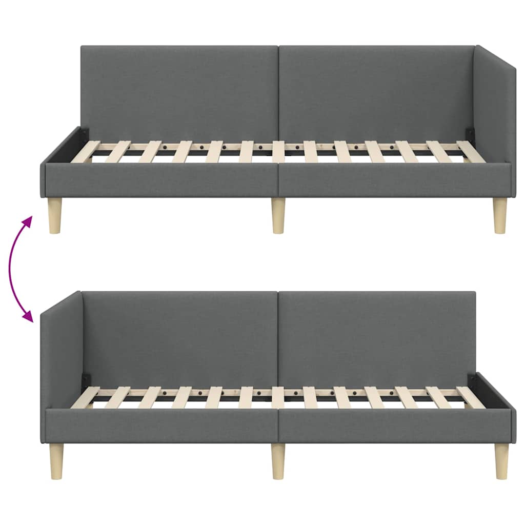 Corner Bed Frame with Headboard Dark Grey 90 cm x 190 cm Fabric