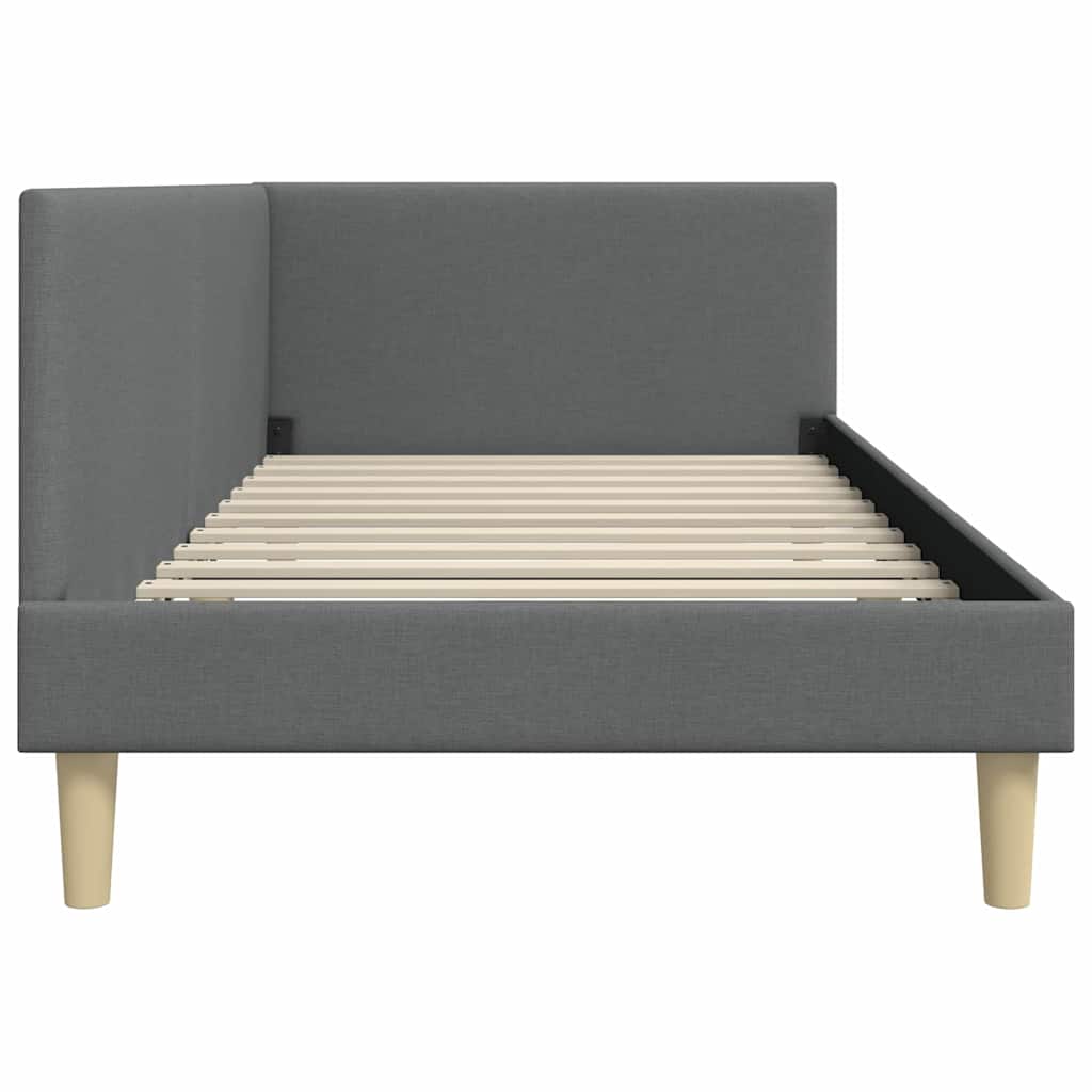 Corner Bed Frame with Headboard Dark Grey 90 cm x 190 cm Fabric