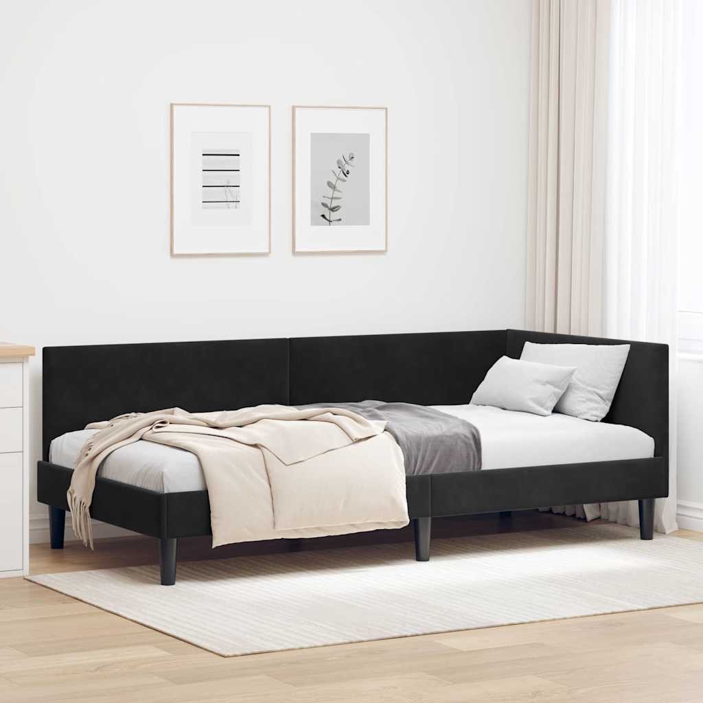 Corner Bed Frame with Headboard Black 90 cm x 190 cm Fabric