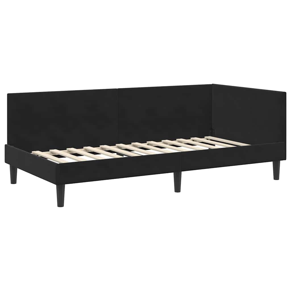 Corner Bed Frame with Headboard Black 90 cm x 190 cm Fabric