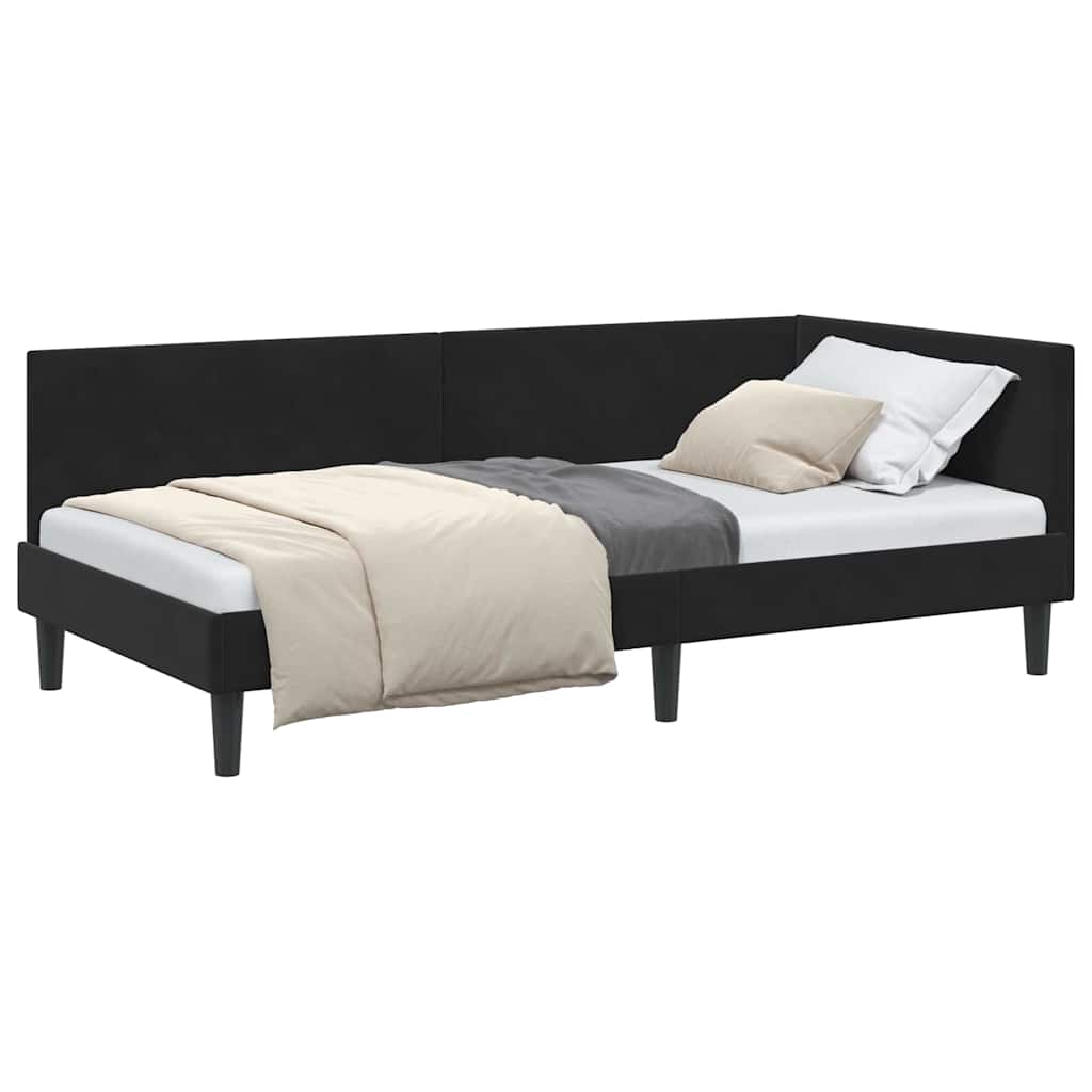 Corner Bed Frame with Headboard Black 90 cm x 190 cm Fabric