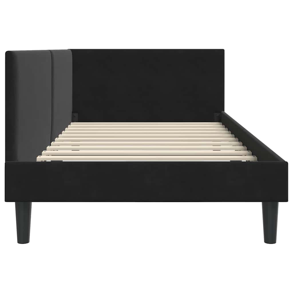 Corner Bed Frame with Headboard Black 90 cm x 190 cm Fabric