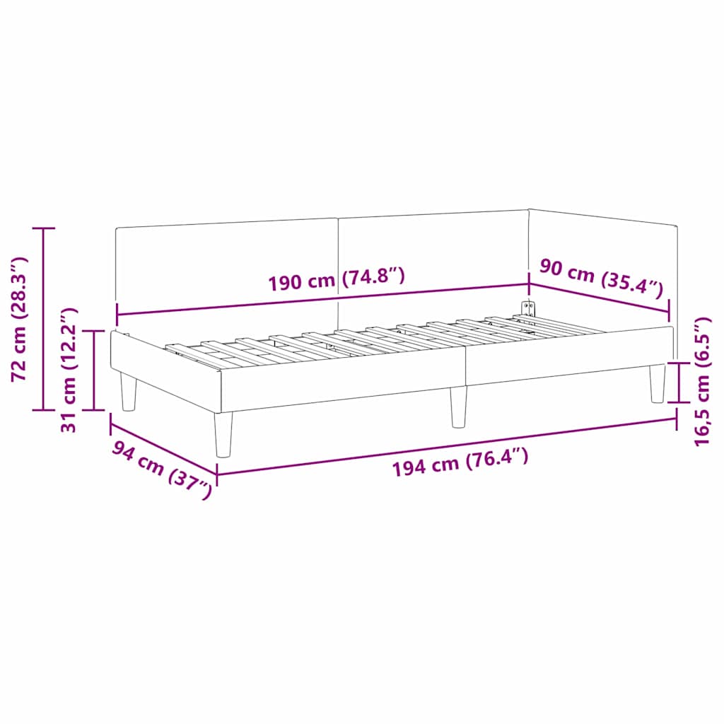 Corner Bed Frame with Headboard Black 90 cm x 190 cm Fabric