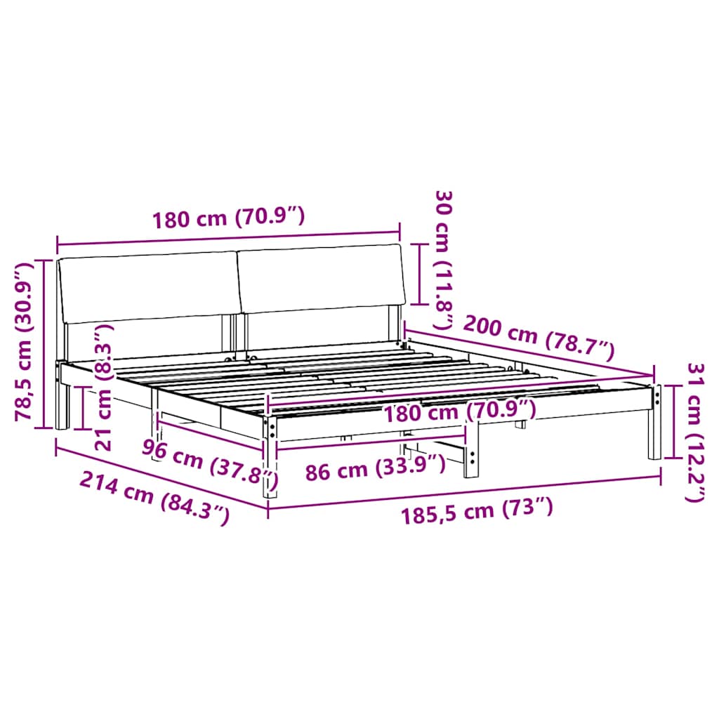 Bed frame Brown and dark grey 180 x 200 cm Solid pine wood