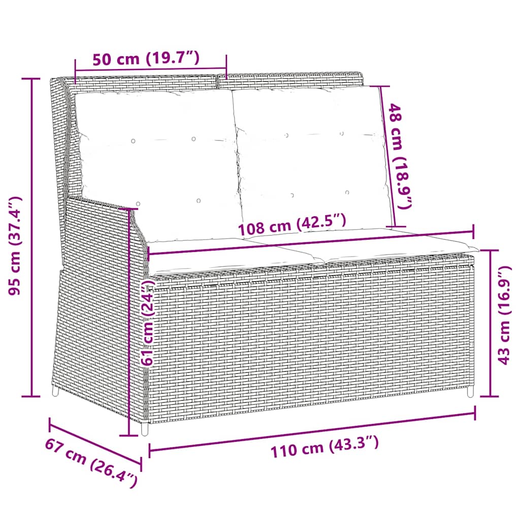 Garden Bench with Cushion Grey Poly rattan