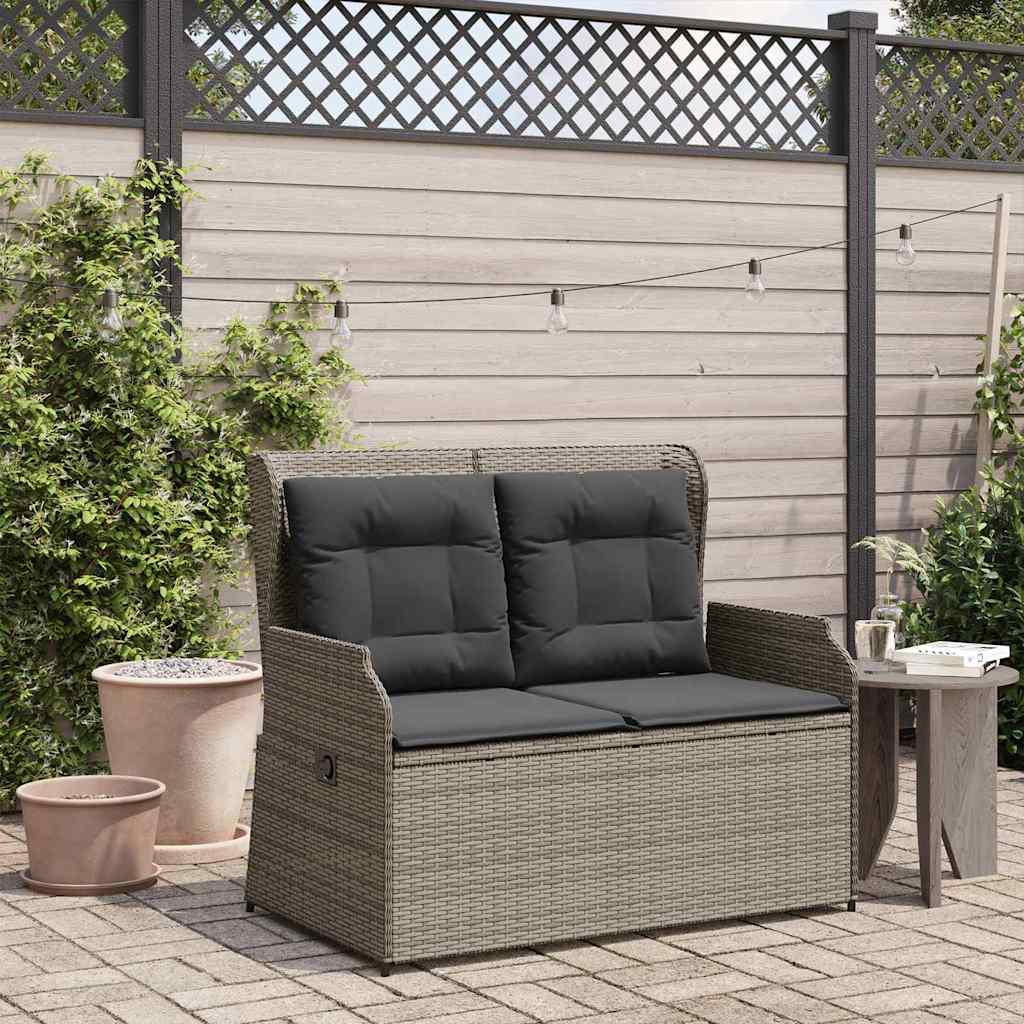 Garden Bench with Cushion Grey Poly rattan