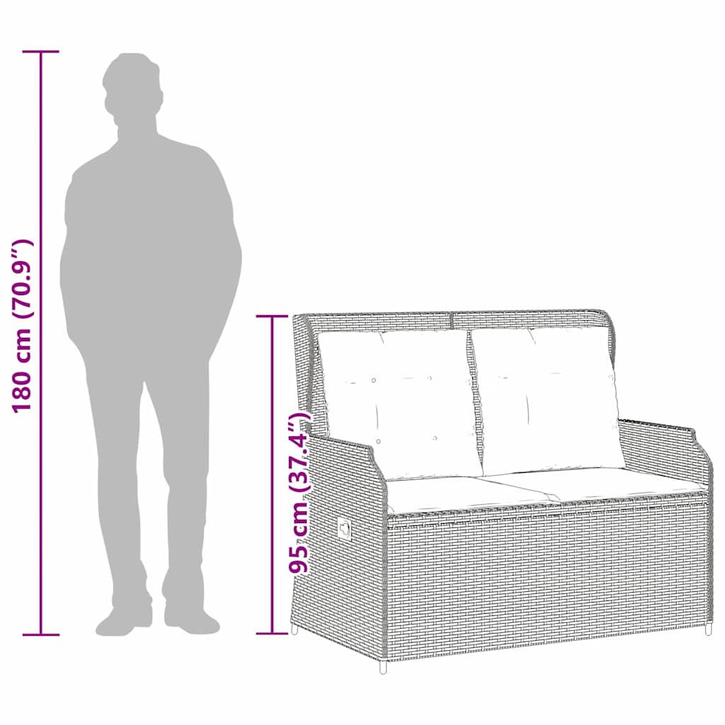 Garden Bench with Cushion Grey Poly rattan