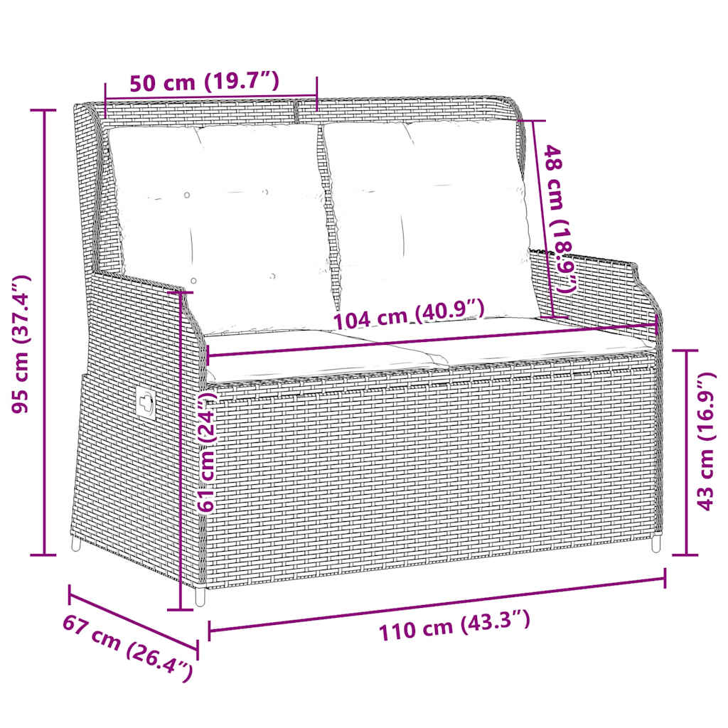 Garden Bench with Cushion Grey Poly rattan