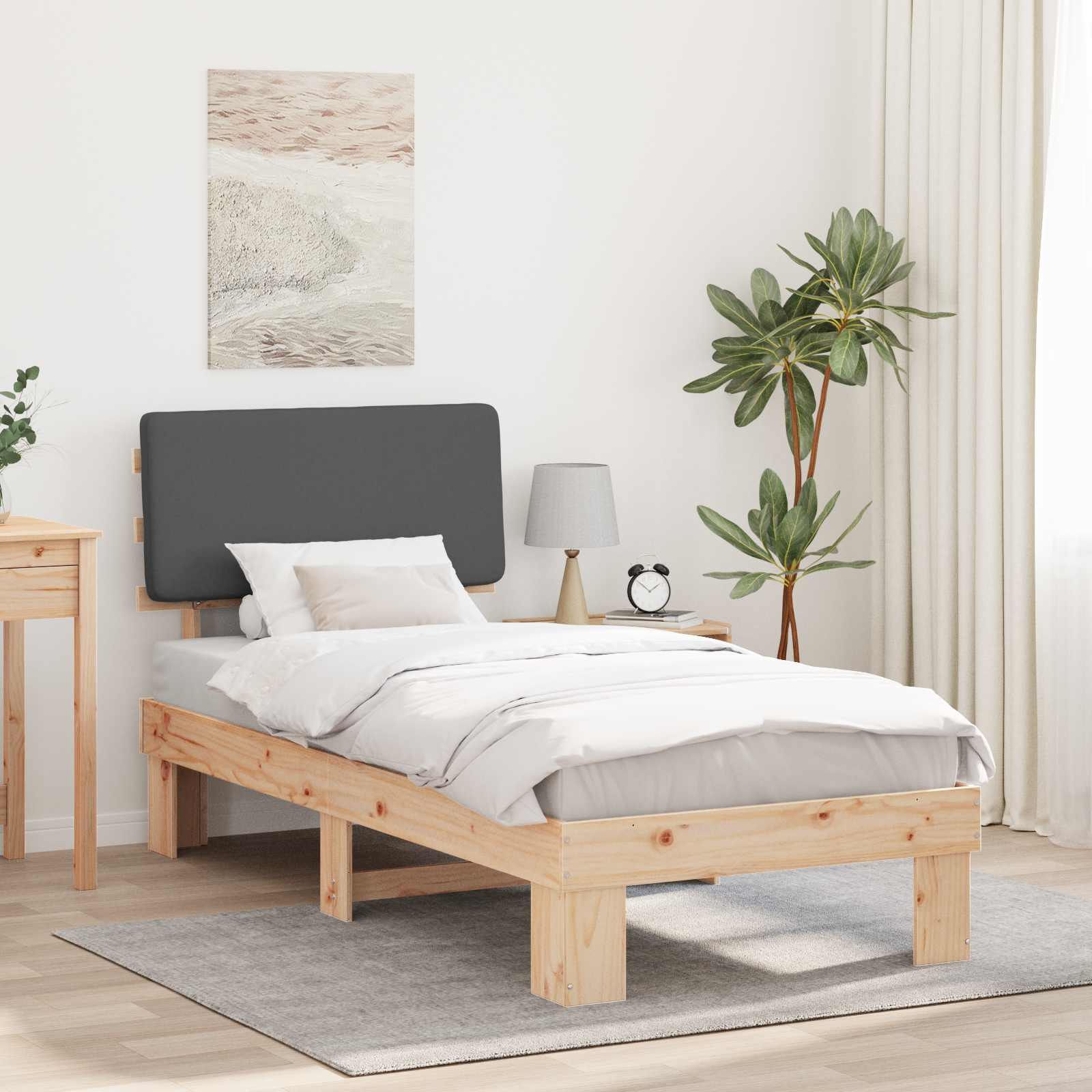 Bed Frame with Upholstered Headboard Dark Grey 90 x 190 cm