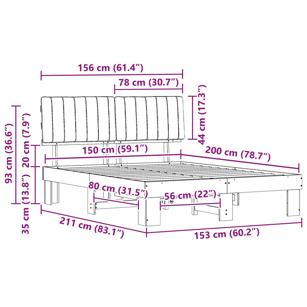 Bed Frame with Upholstered Headboard Dark Grey 150 x 200 cm