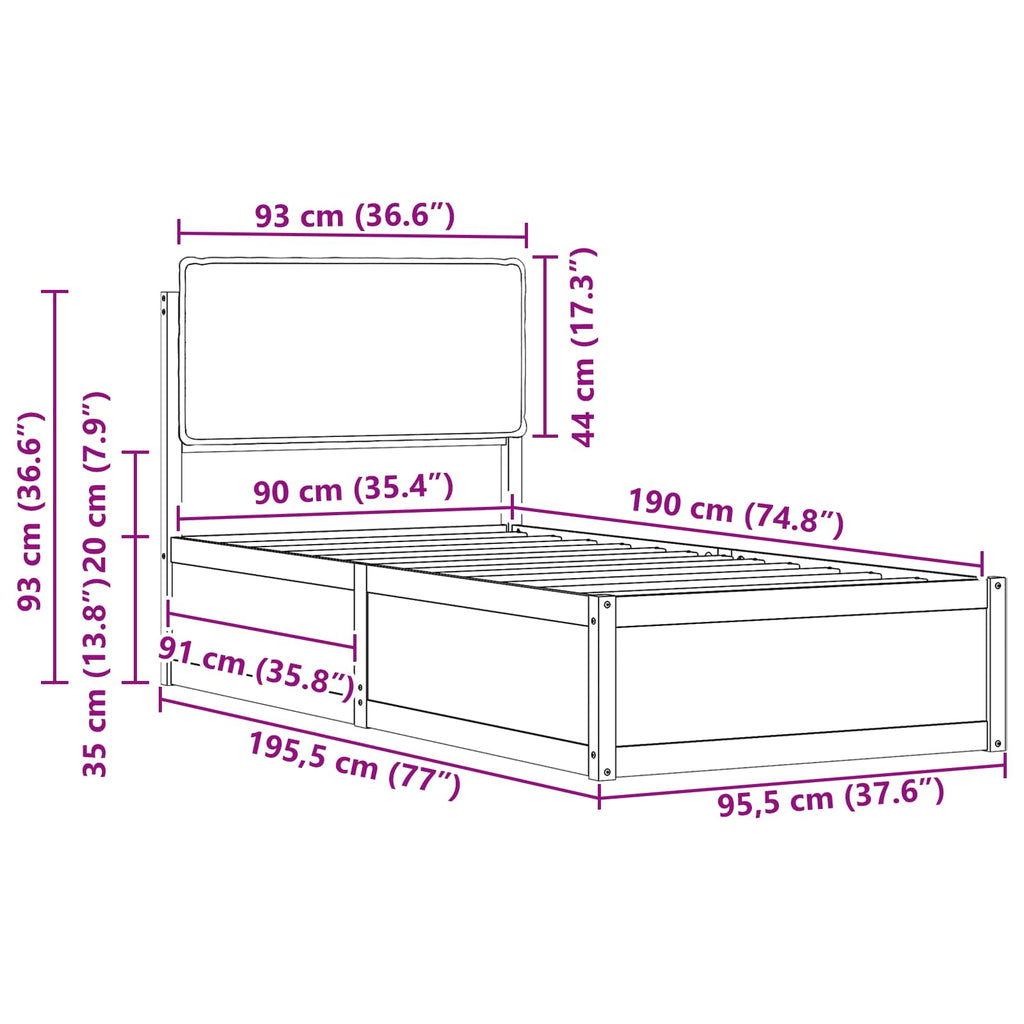 Bed Frame with Upholstered Headboard Dark Grey 90 x 190 cm
