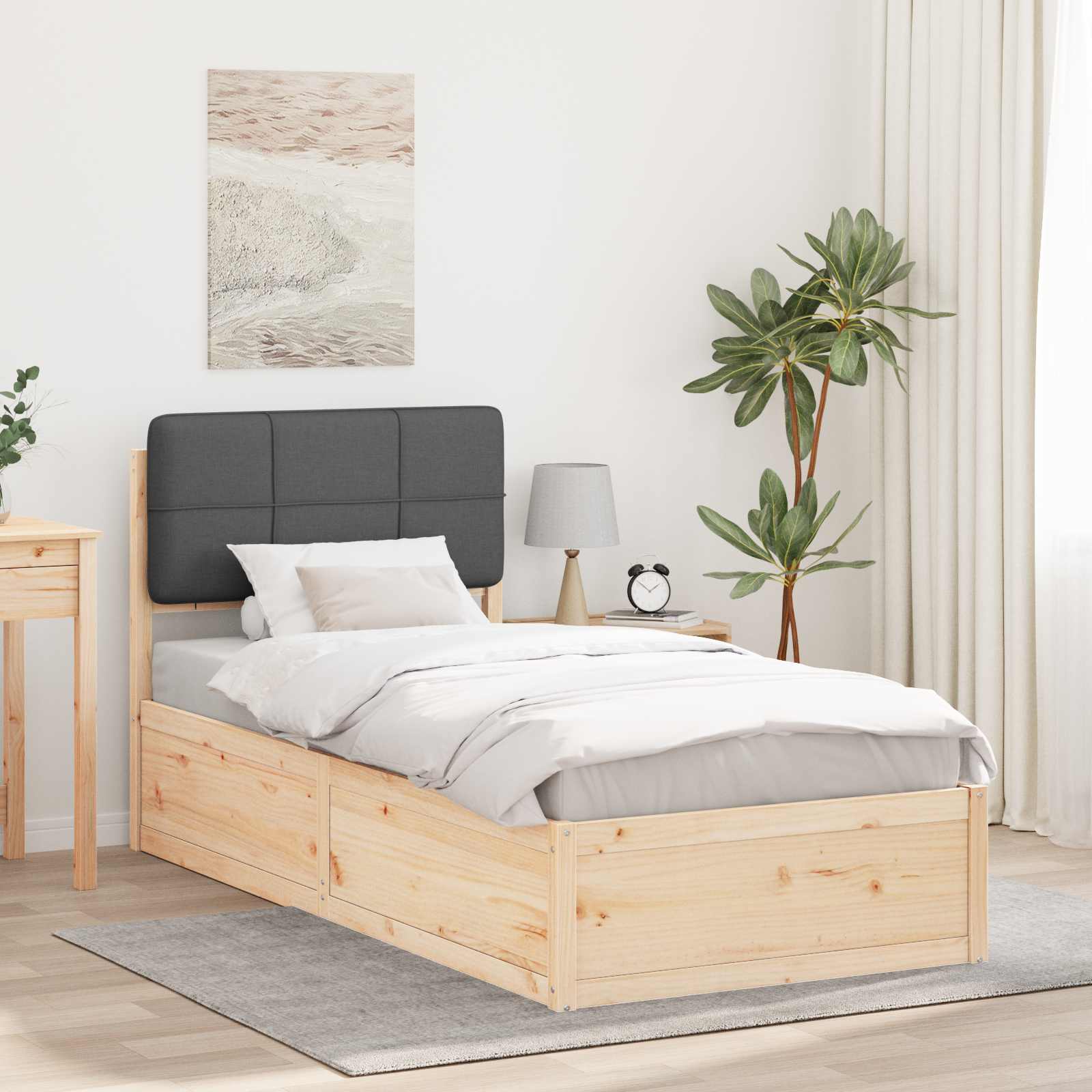Bed Frame with Upholstered Headboard Dark Grey 90 x 190 cm