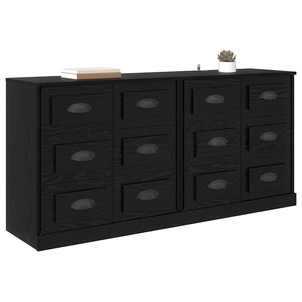 Sideboards 2 pcs Black Oak 70 x 35,5 x 67,5 cm Engineered Wood