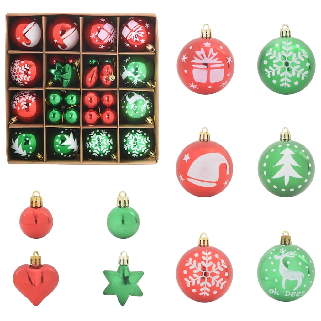 Christmas Bauble Set 40 pcs Red and Green Plastic