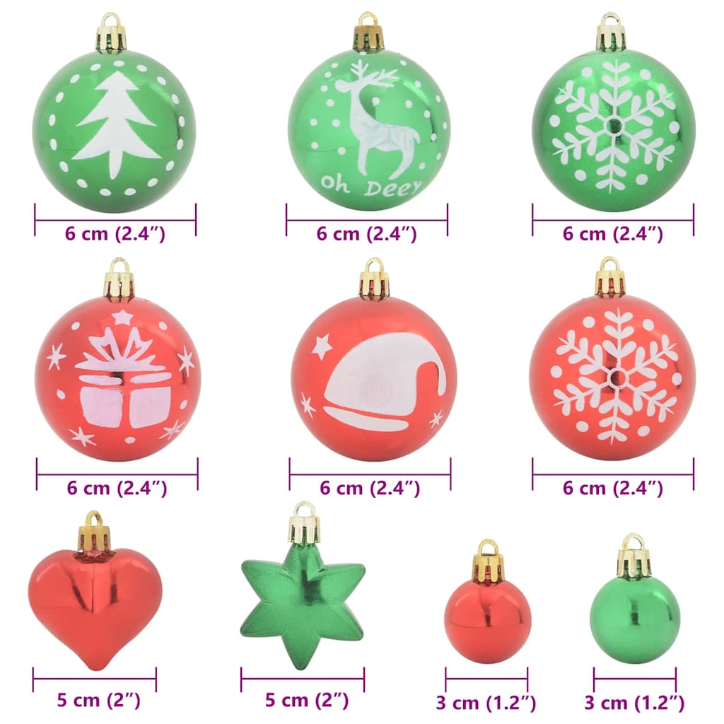 Christmas Bauble Set 40 pcs Red and Green Plastic