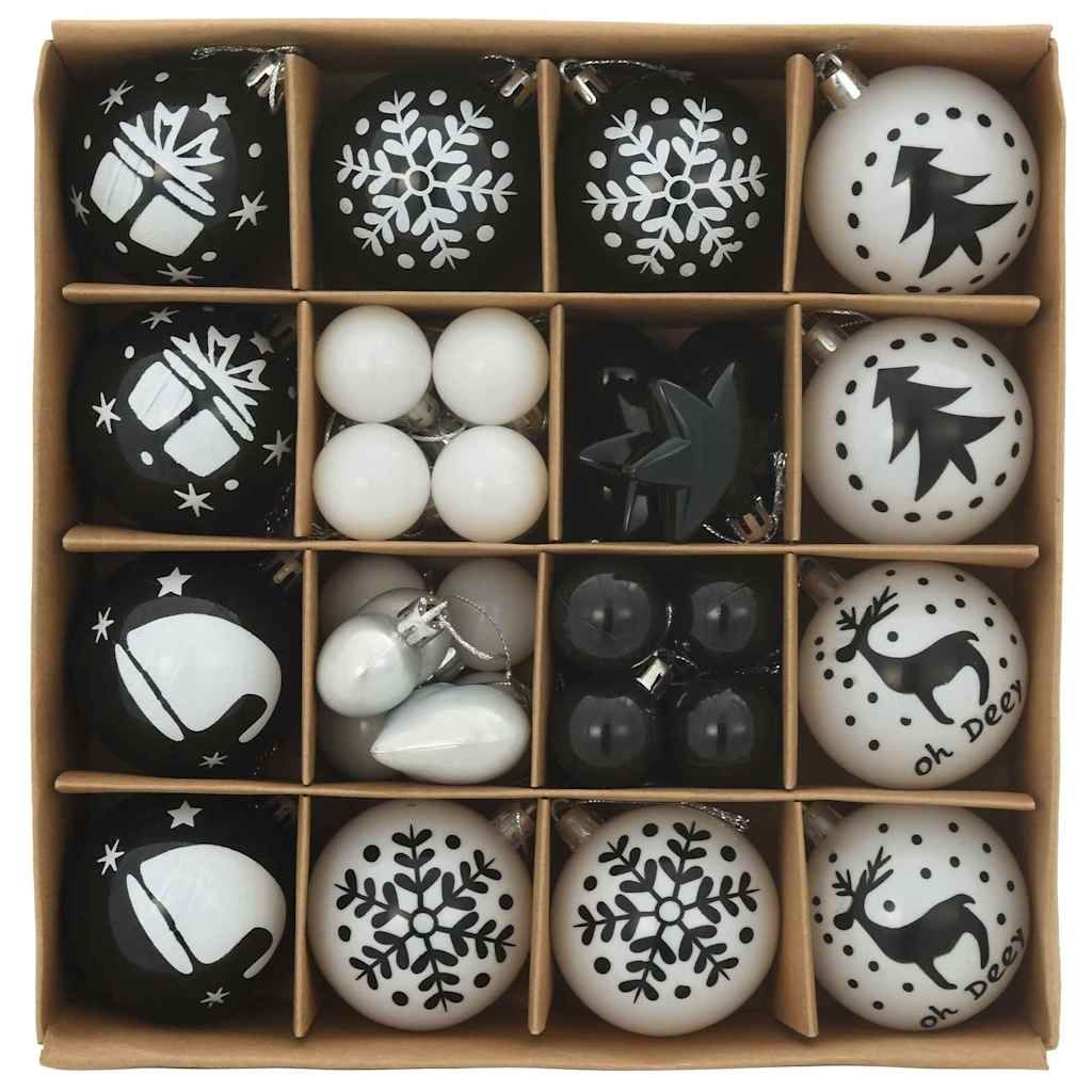 Christmas Bauble Set 40 pcs Black and White Plastic