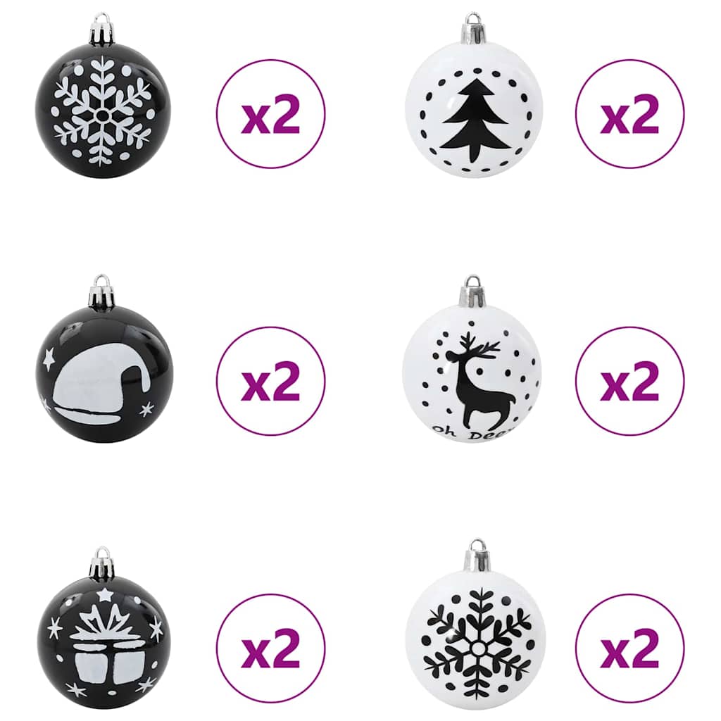 Christmas Bauble Set 40 pcs Black and White Plastic