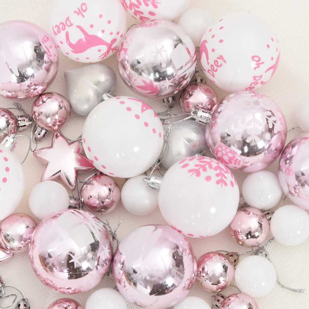 Christmas Bauble Set 40 pcs White and Pink Plastic