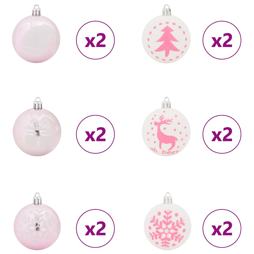 Christmas Bauble Set 40 pcs White and Pink Plastic