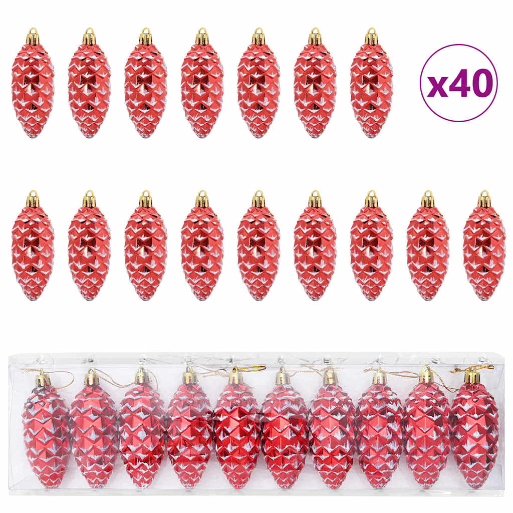 Christmas Pine Cone Ball 40 pcs Red Plastic