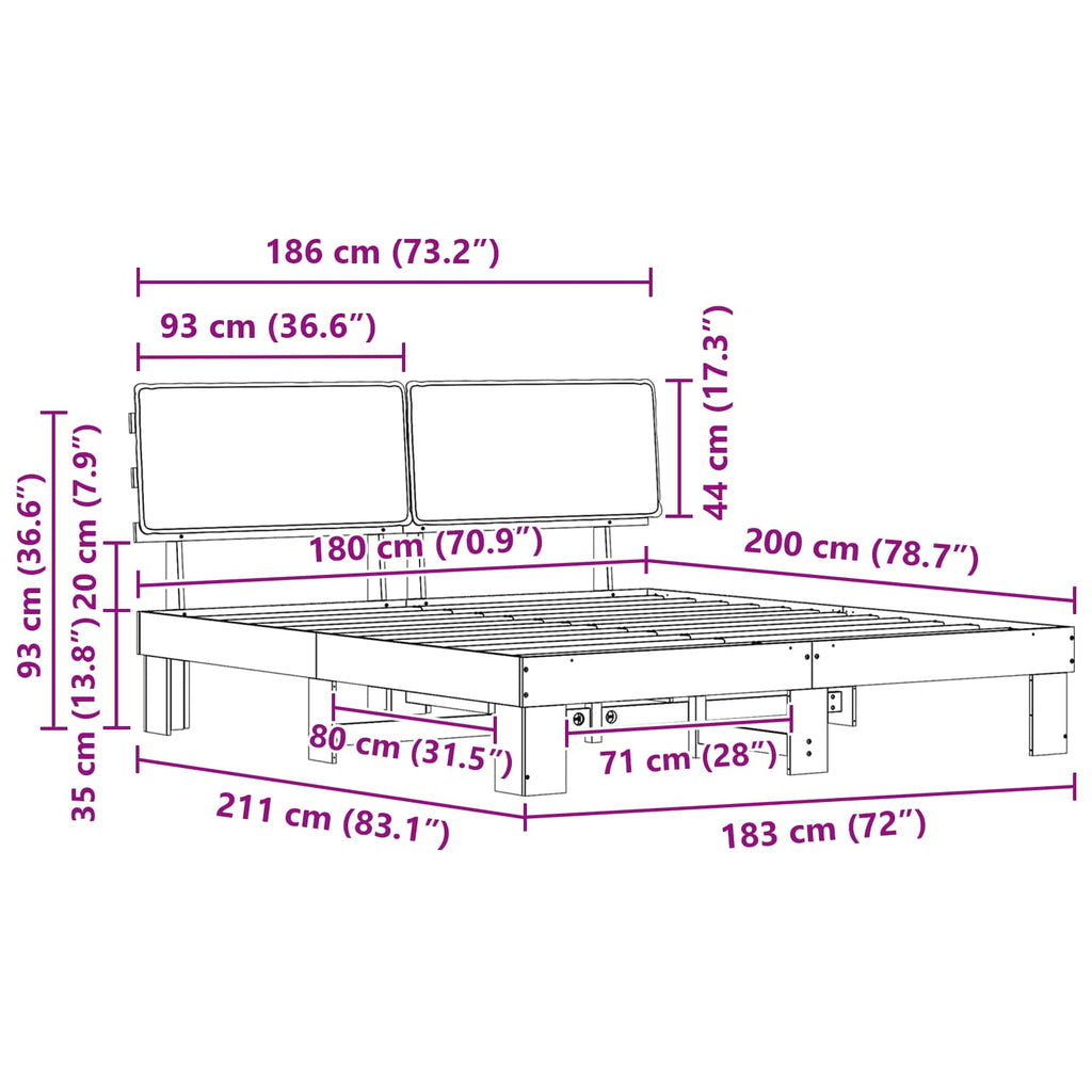 Bed Frame with Upholstered Headboard Dark Grey 180 x 200 cm