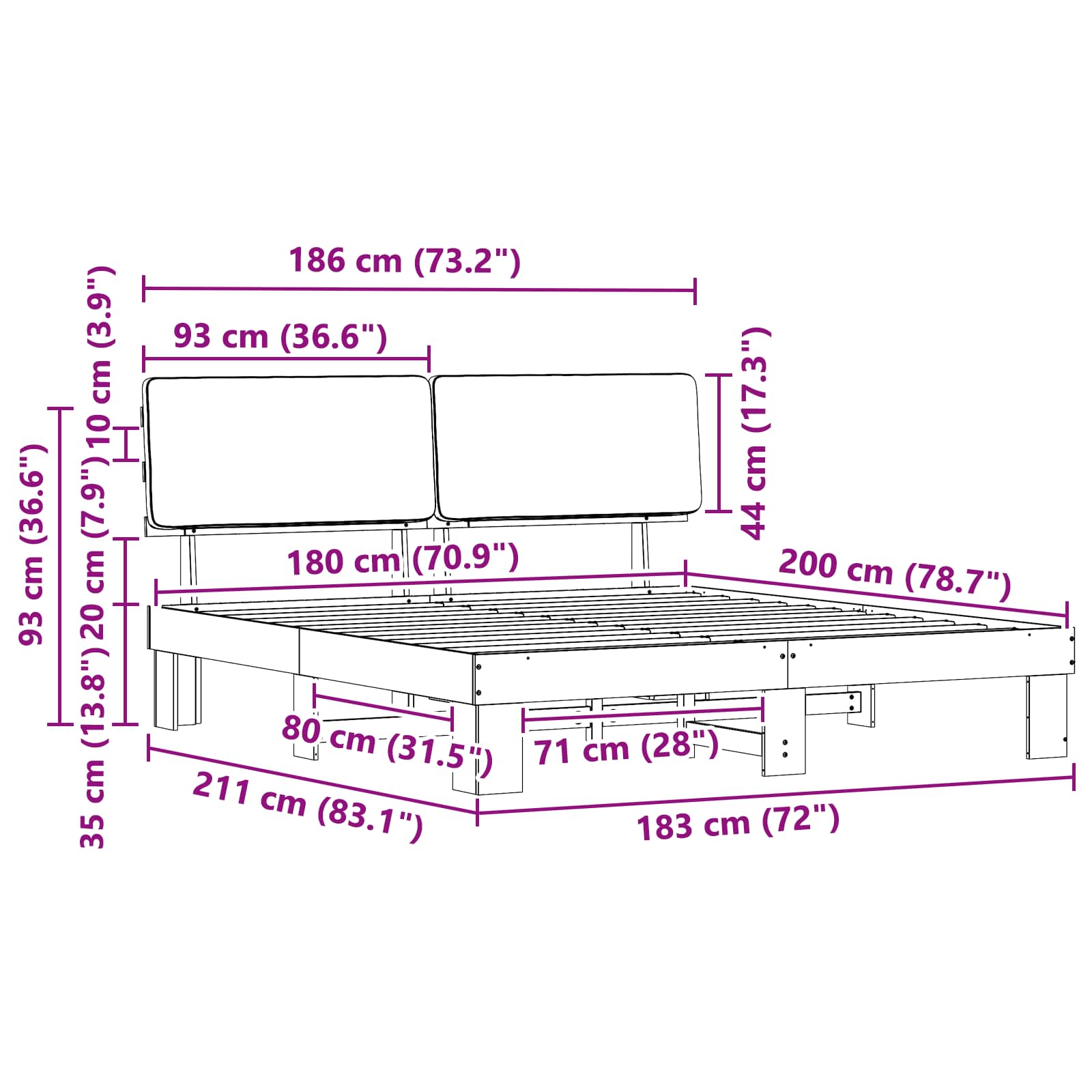 Bed Frame with Upholstered Headboard Dark Grey 180 x 200 cm