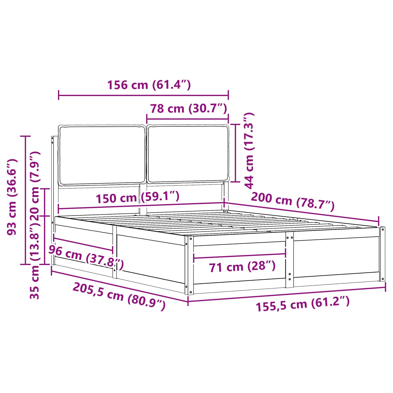 Bed Frame with Upholstered Headboard Dark Grey 150 x 200 cm