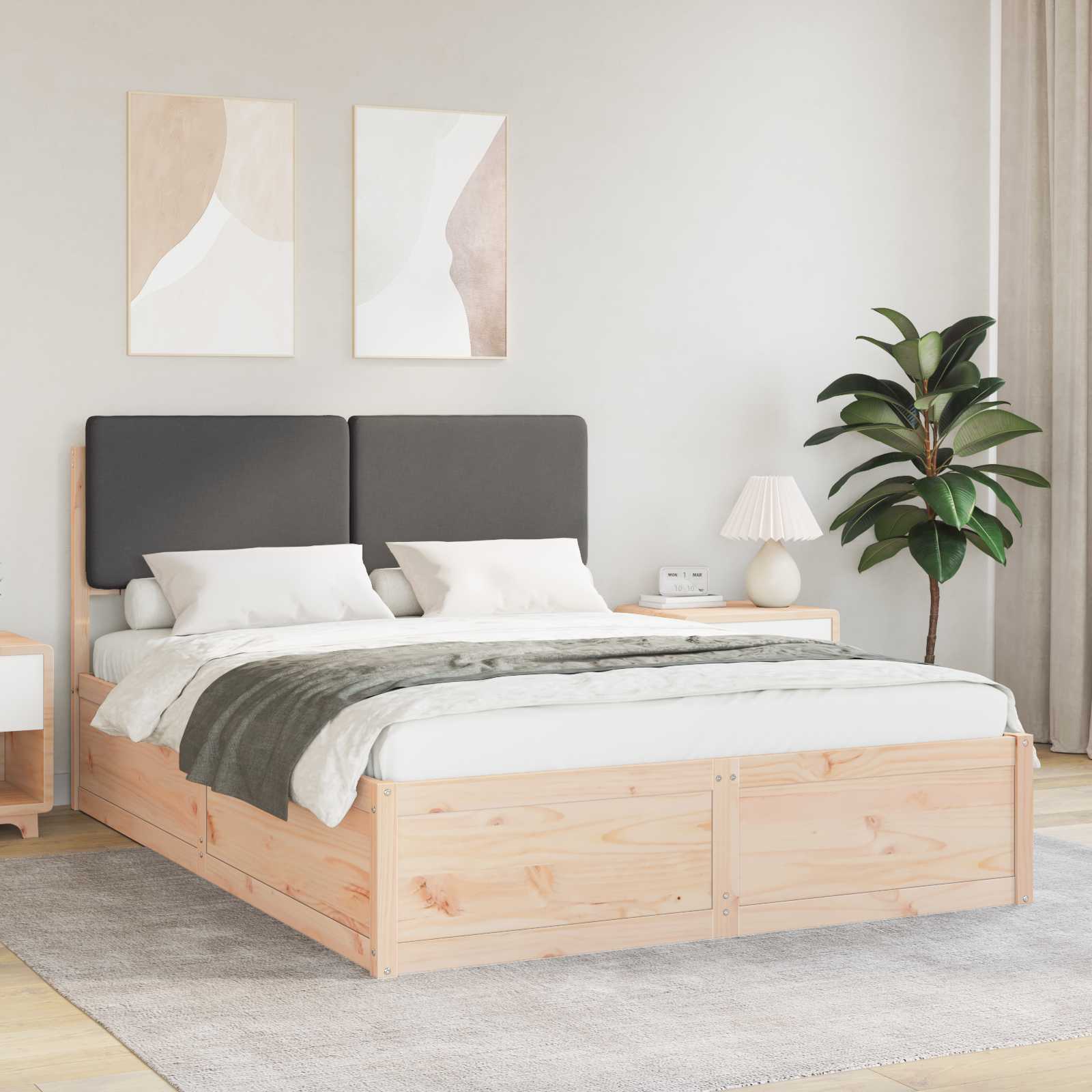 Bed Frame with Upholstered Headboard Dark Grey 150 x 200 cm