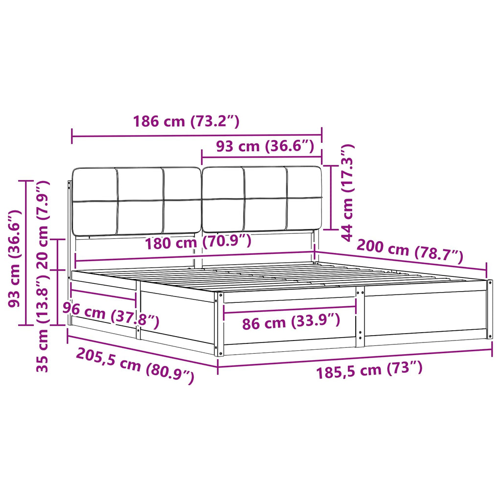 Bed Frame with Upholstered Headboard Dark Grey 180 x 200 cm
