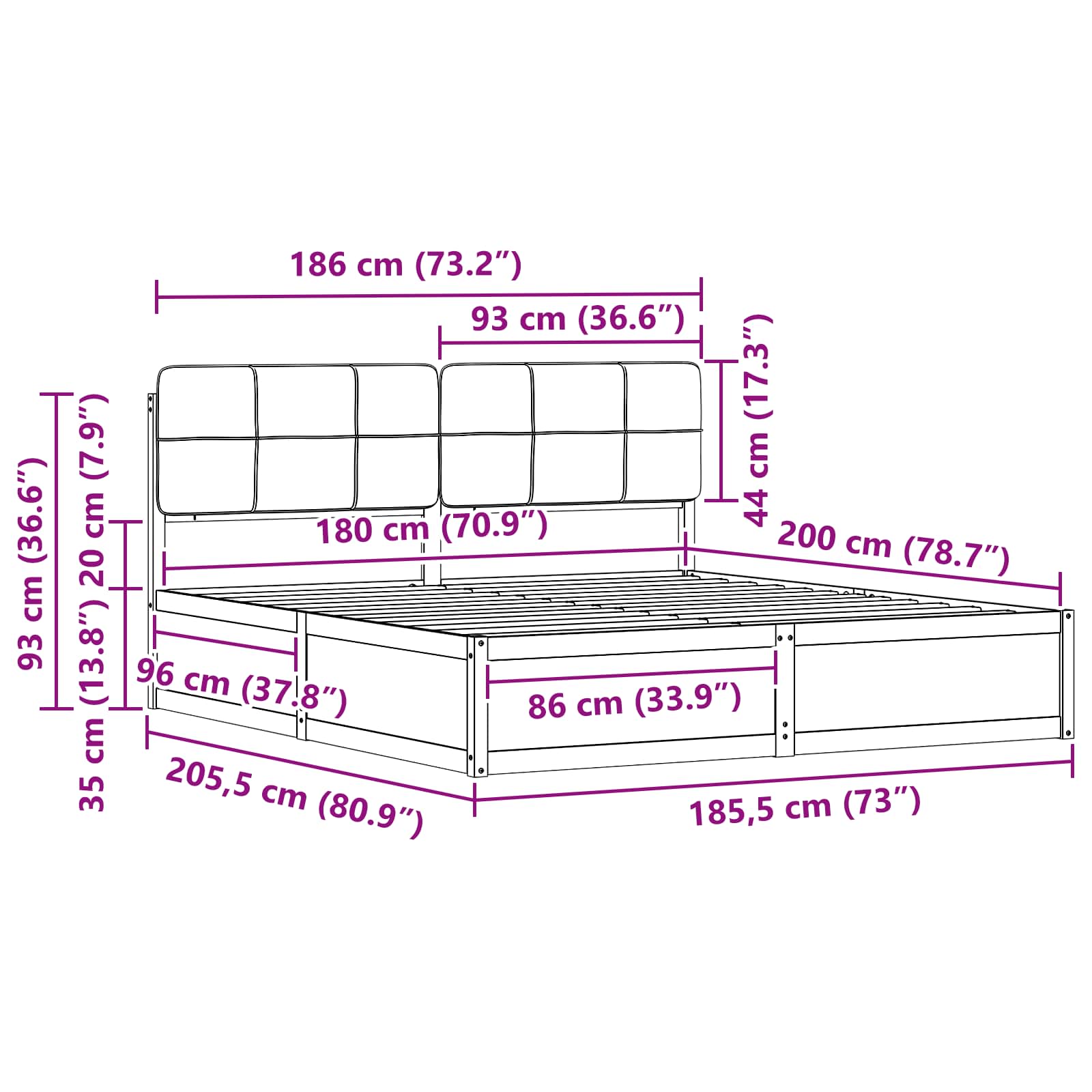 Bed Frame with Upholstered Headboard Dark Grey 180 x 200 cm