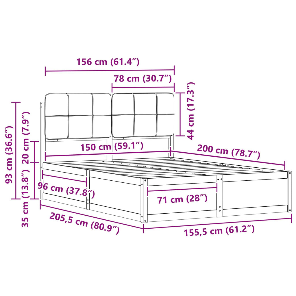 Bed Frame with Upholstered Headboard Dark Grey 150 x 200 cm