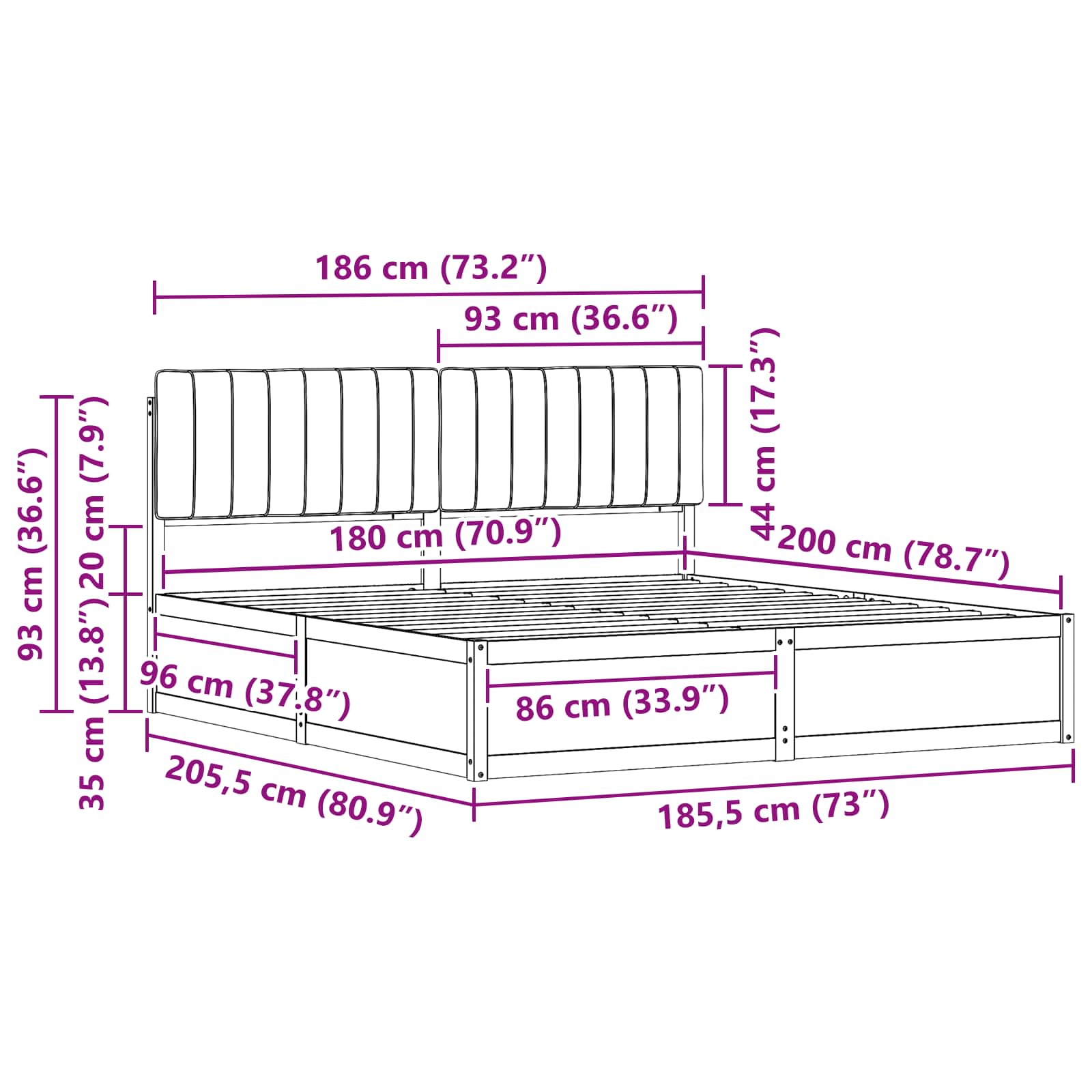 Bed Frame with Upholstered Headboard Dark Grey 180 x 200 cm