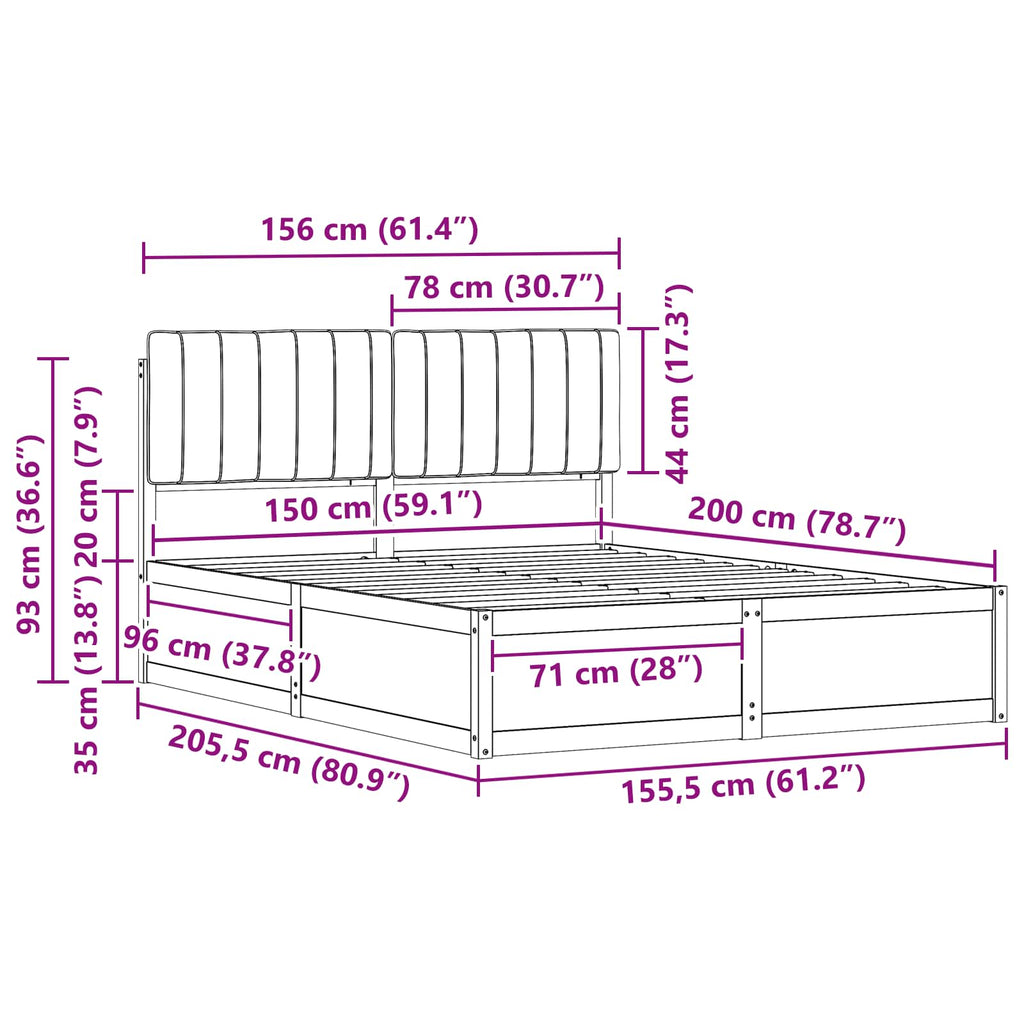 Bed Frame with Upholstered Headboard Dark Grey 150 x 200 cm