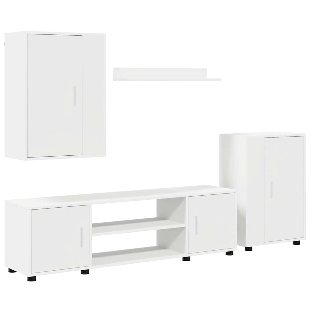 4 Piece TV Cabinet Set Wall-mounted White Engineered wood