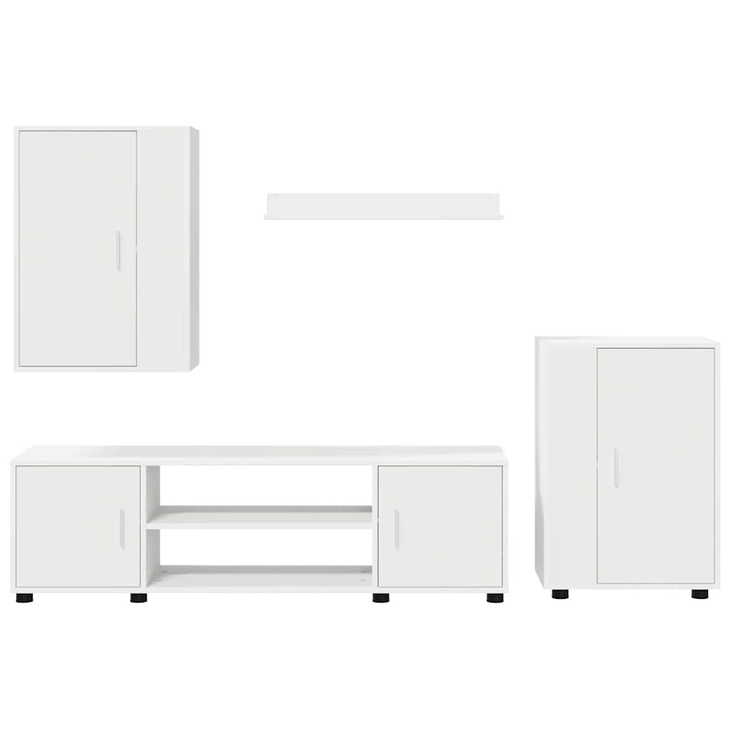 4 Piece TV Cabinet Set Wall-mounted White Engineered wood