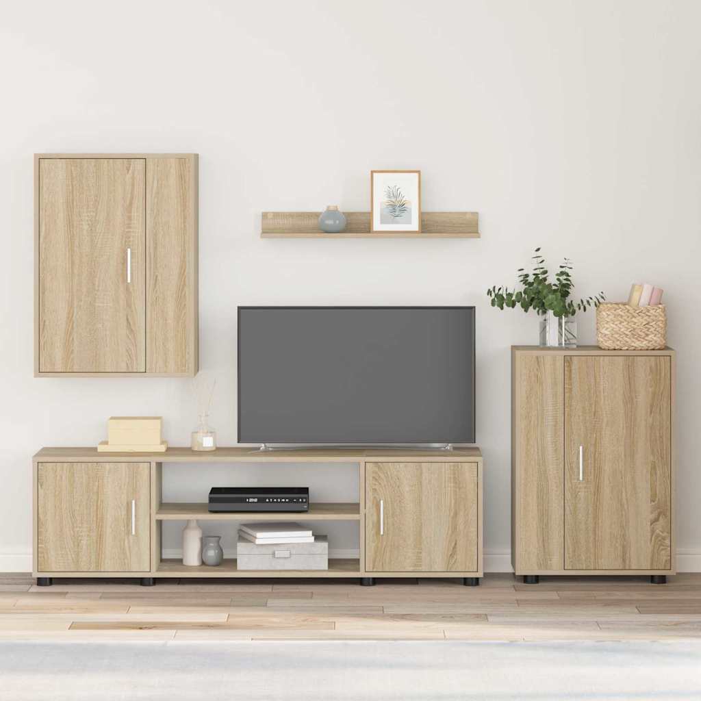 4 Piece TV Cabinet Set Wall-mounted Sonoma oak Engineered wood