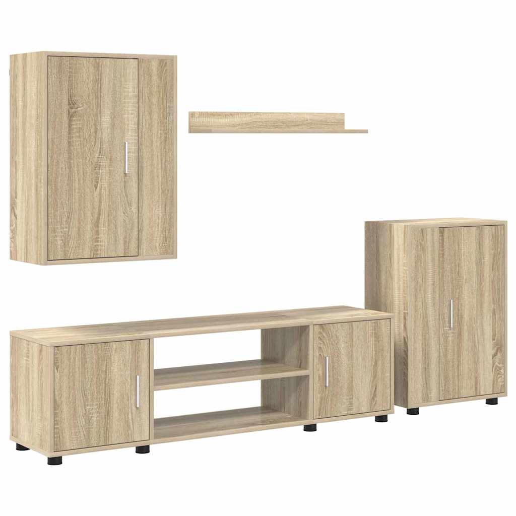 4 Piece TV Cabinet Set Wall-mounted Sonoma oak Engineered wood
