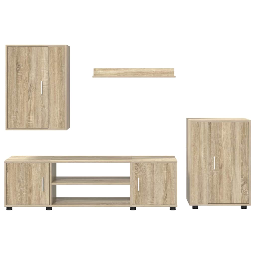 4 Piece TV Cabinet Set Wall-mounted Sonoma oak Engineered wood