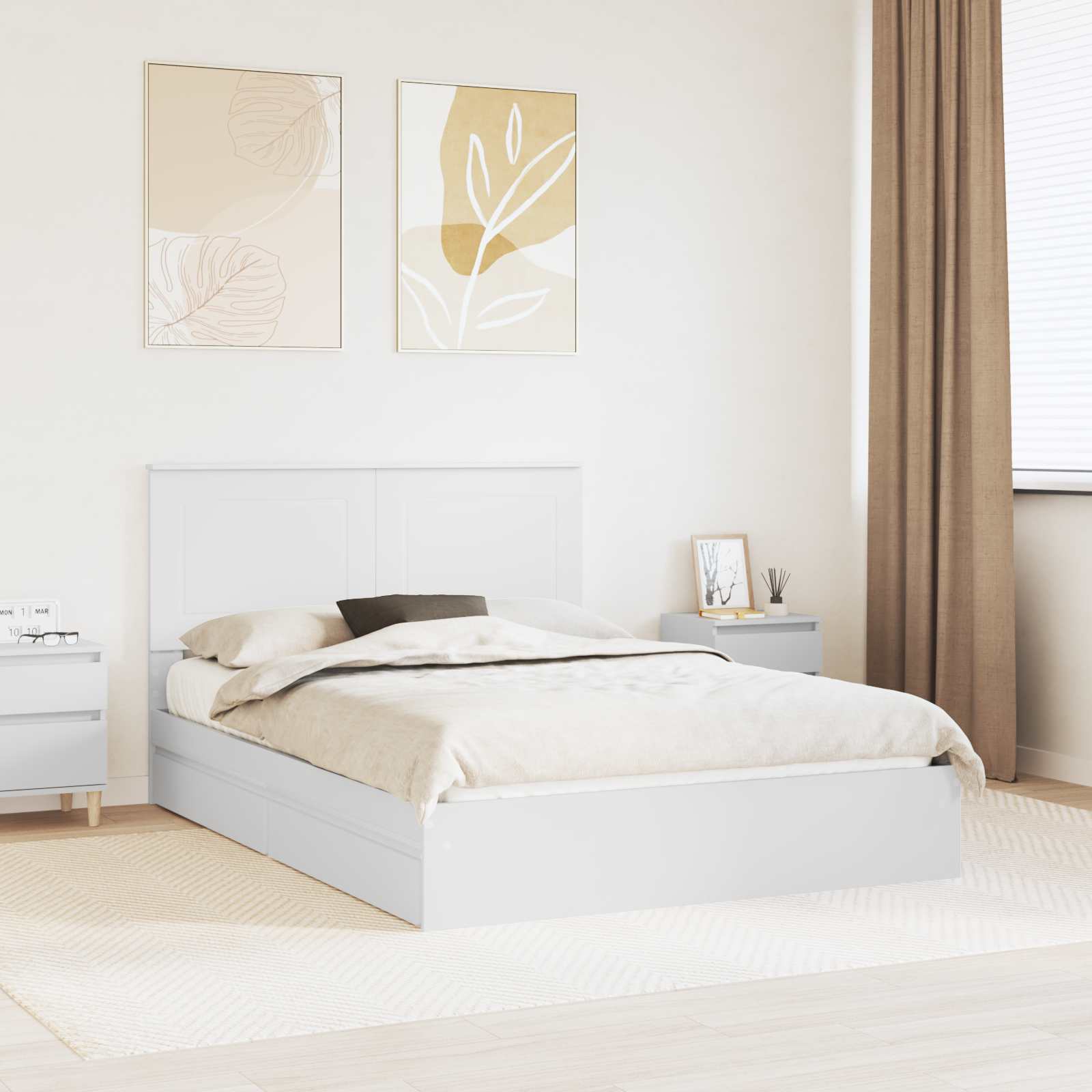 Bed Frame with Drawer Manual White 150 x 200 cm Engineered Wood