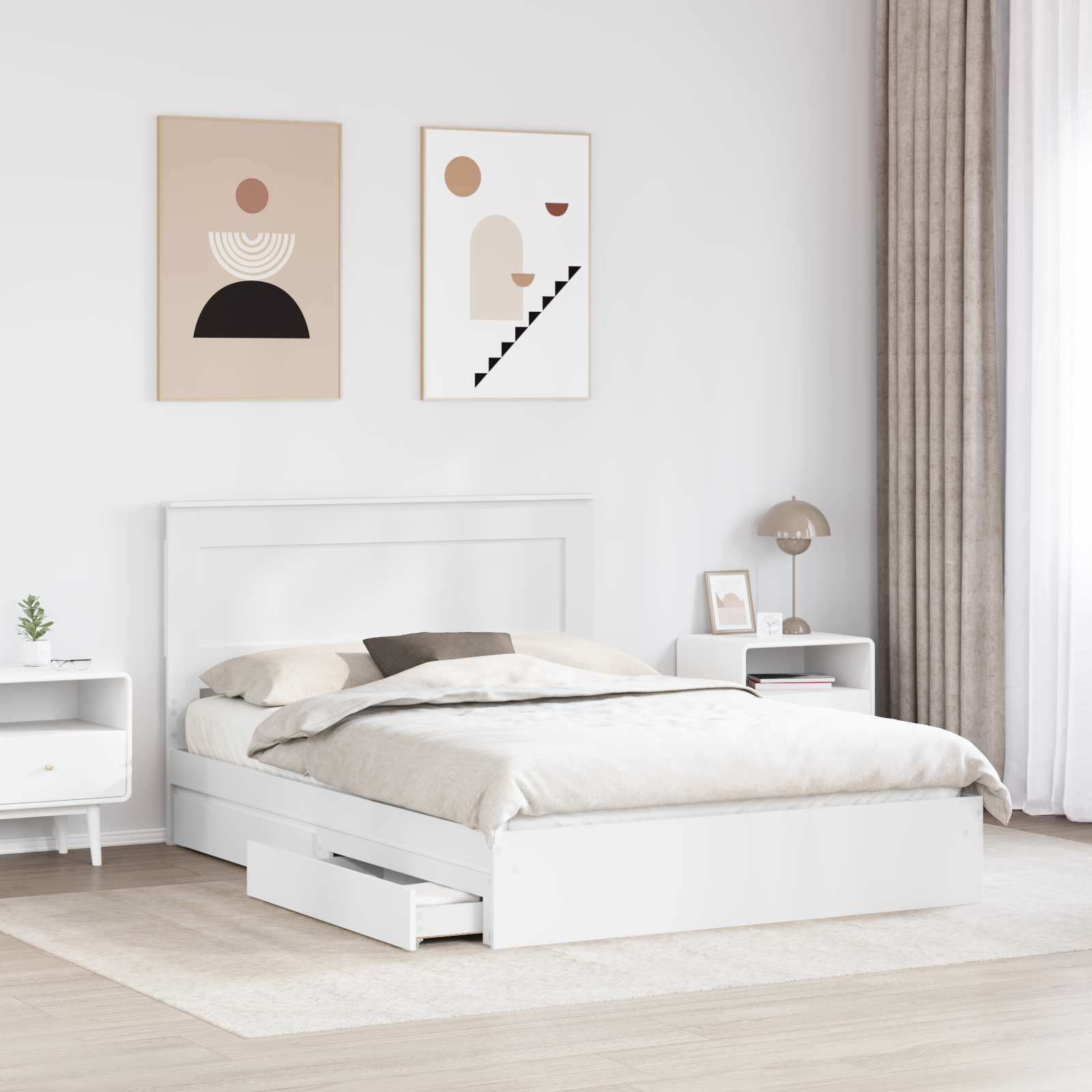 Bed Frame with Drawer Manual White 150 x 200 cm Engineered Wood