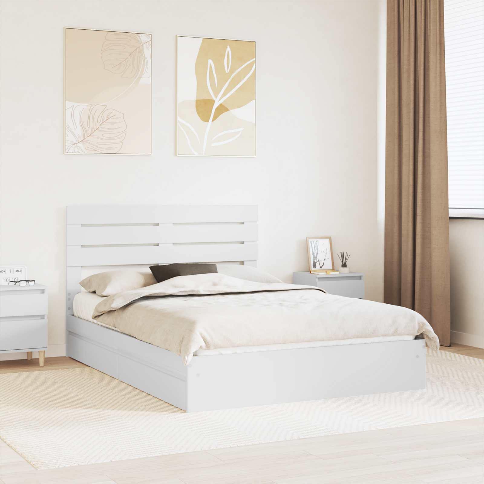 Bed Frame with Drawer Manual White 150 x 200 cm Engineered Wood
