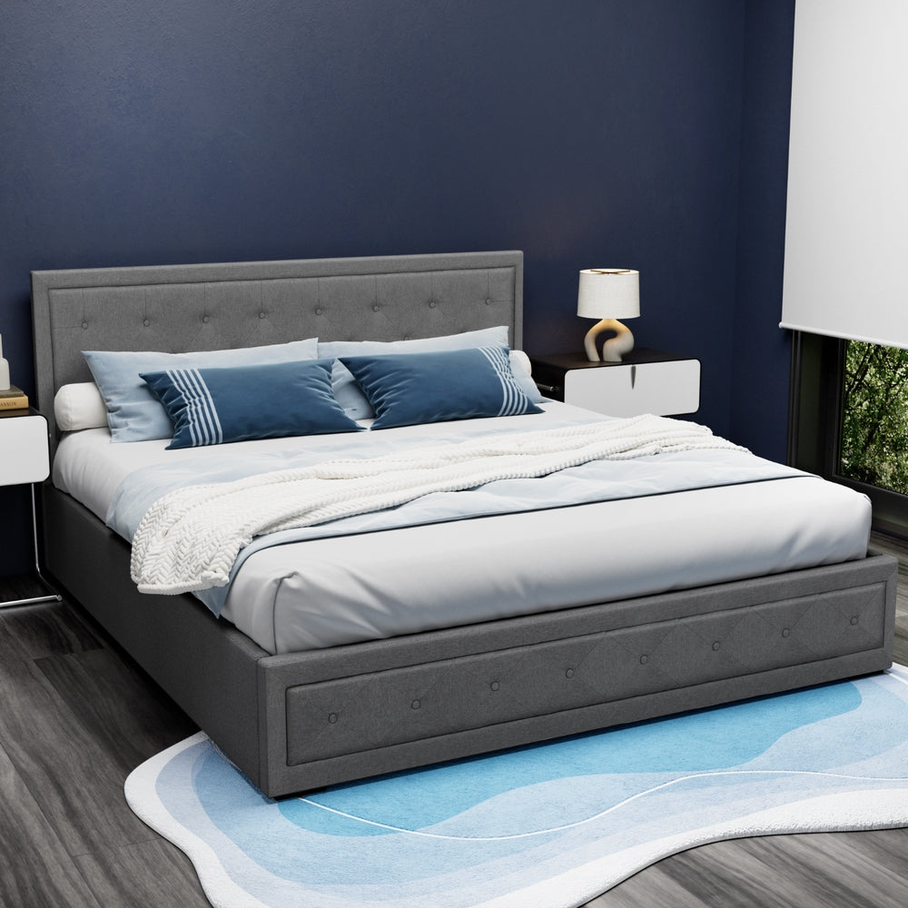 Artiss Bed Frame King Size Gas Lift Grey TIYO