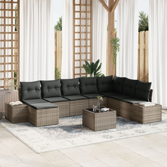 8 Piece Garden Sofa Set with Cushions Black Poly Rattan
