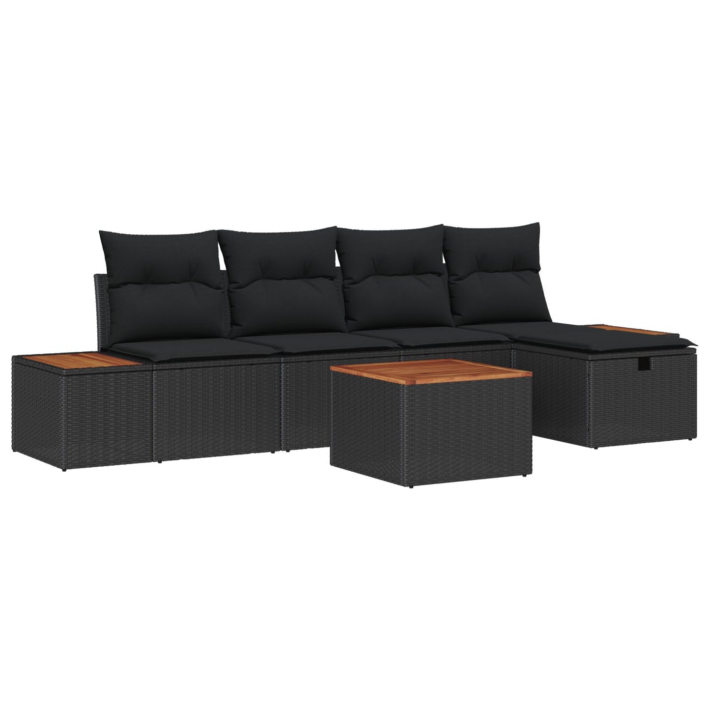 6 Piece Garden Sofa Set with Cushions Black Poly Rattan