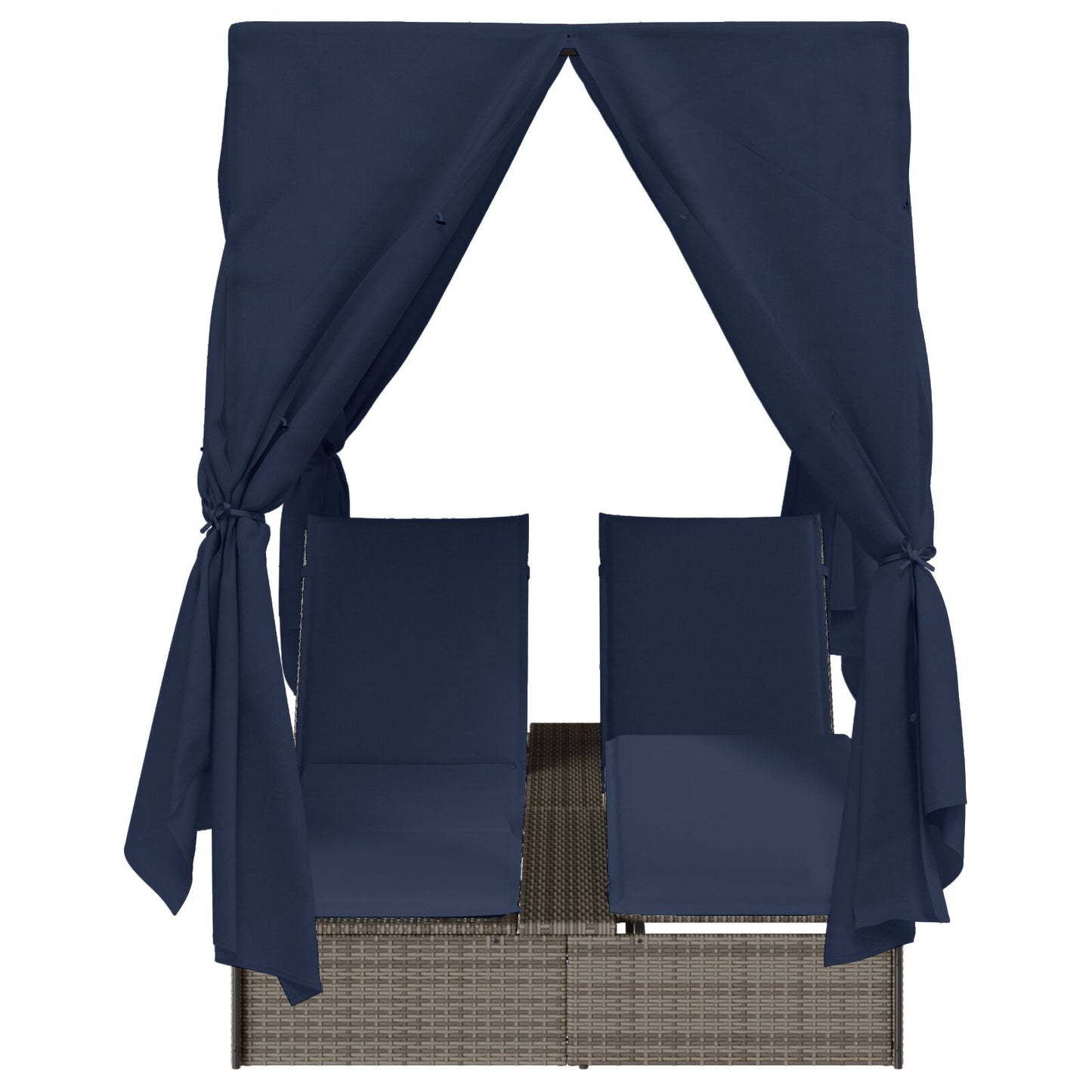 Double Sun Lounger Set of 2 Grey and Navy Blue Rattan Large